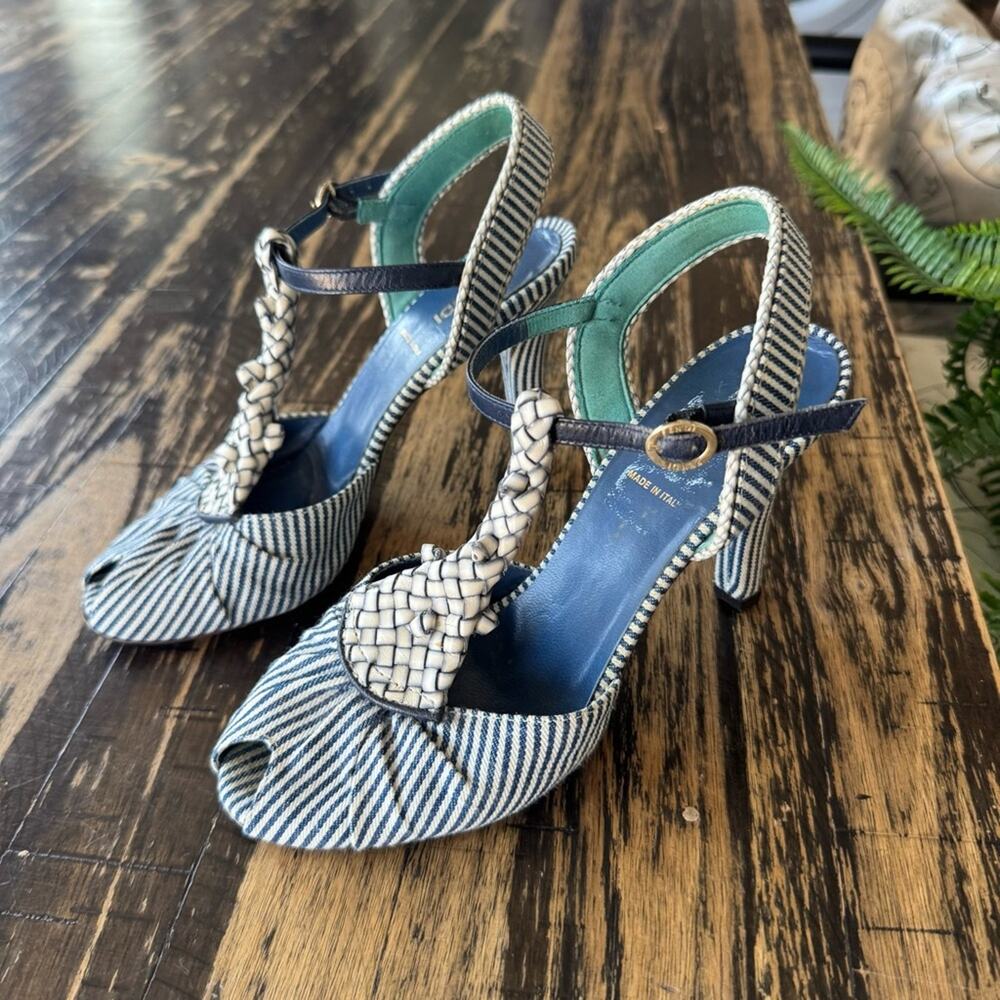 FENDI Striped Peep-Toe Heels (AUTHENTIC) Size 37.5 (US 7.5) - Picture 3 of 17
